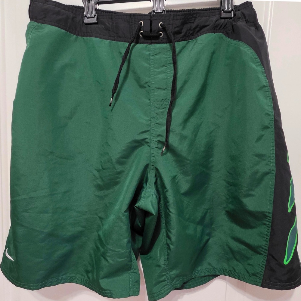 Nike Mens XXL Swim Trunks Green Black Colorblock Board Shorts Vintage Y2K‎
